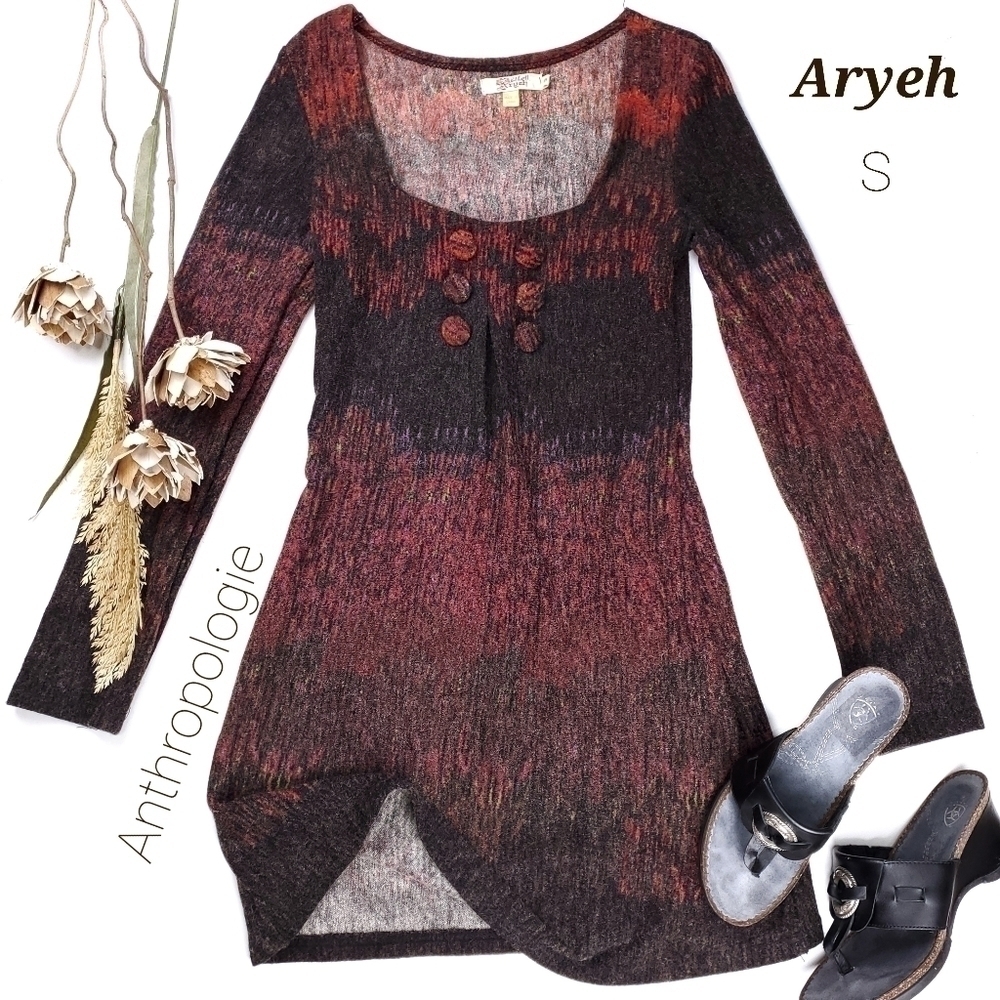 ARYEH Anthropologie Brown Red Boho Dress Size S